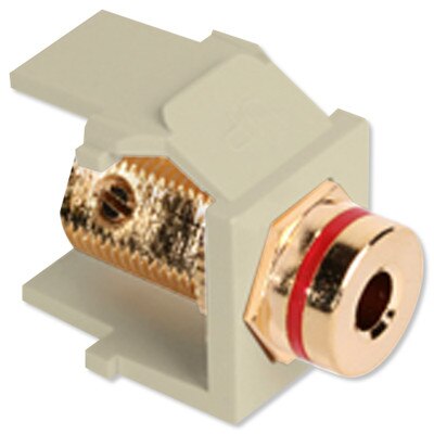 Leviton QuickPort Banana Jack Snap-In Connector, Red Stripe, Ivory